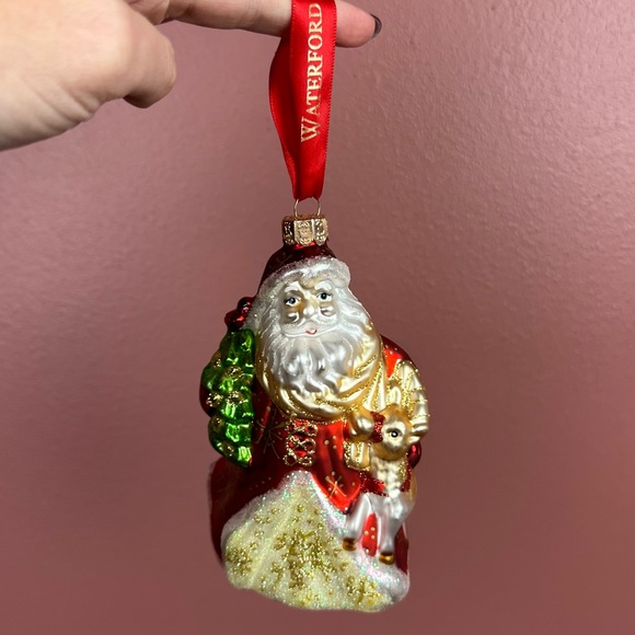 Waterford blown glass Santa ornament with reindeer glitter - Picture 1 of 7
